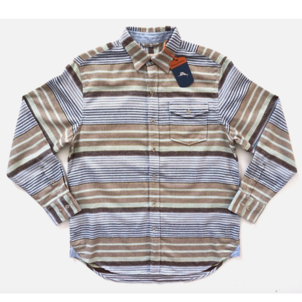 Nwt Tommy Bahama $110 T314863 Breaker Stripe Light Blue Cotton Shirt Large L